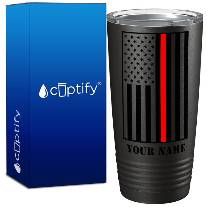 Personalized Thin Red Line Flag 20oz Black Firefighter Tumbler