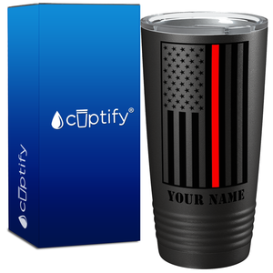 Personalized Thin Red Line Flag on Black Tumbler