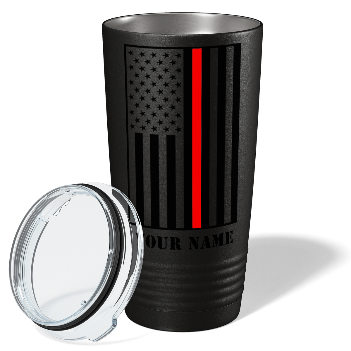 Personalized Thin Red Line Flag 20oz Black Firefighter Tumbler
