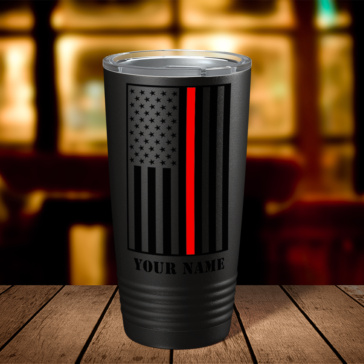 Personalized Thin Red Line Flag 20oz Black Firefighter Tumbler