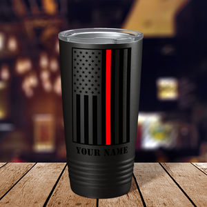 Personalized Thin Red Line Flag 20oz Black Firefighter Tumbler