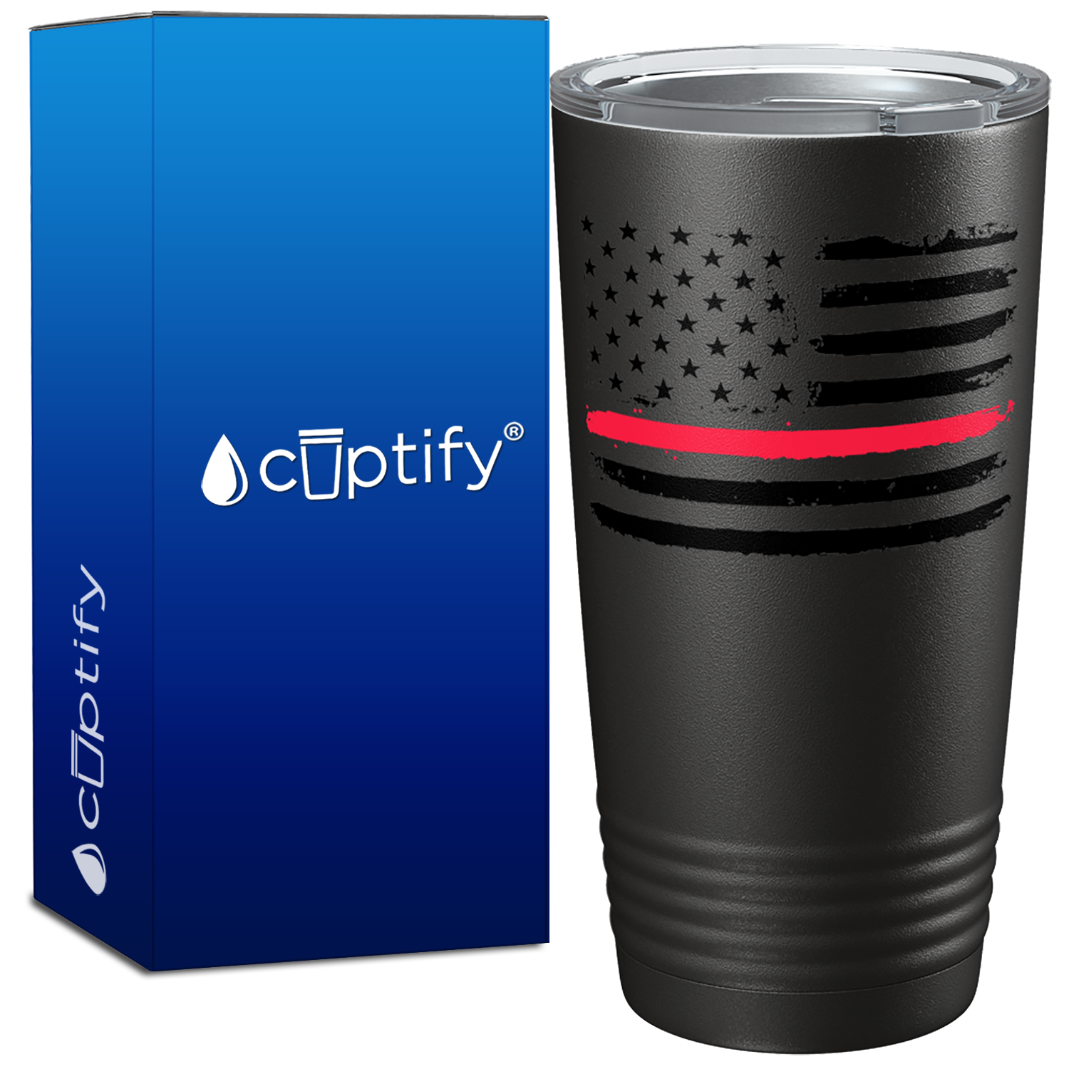 Retro Thin Red Line Flag on Black Tumbler