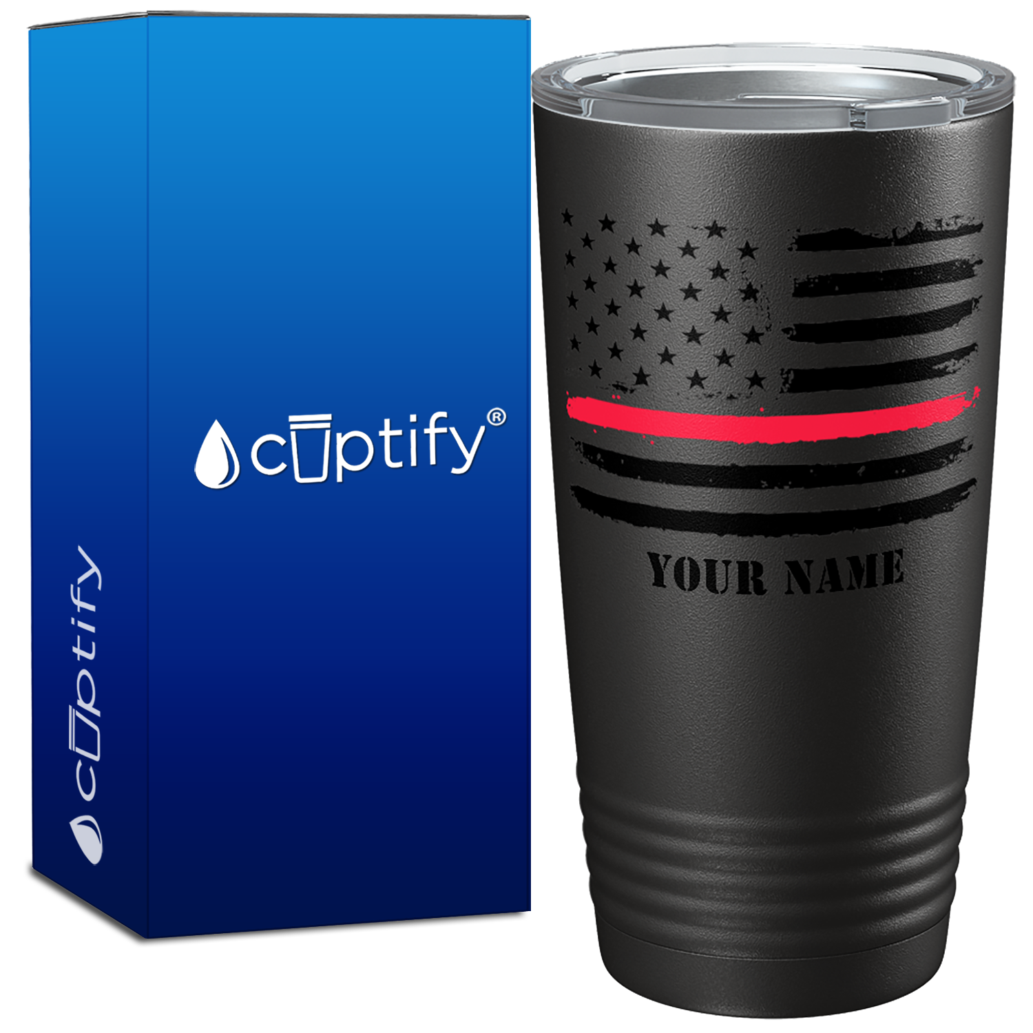 Personalized Retro Thin Red Line Flag on Black Tumbler