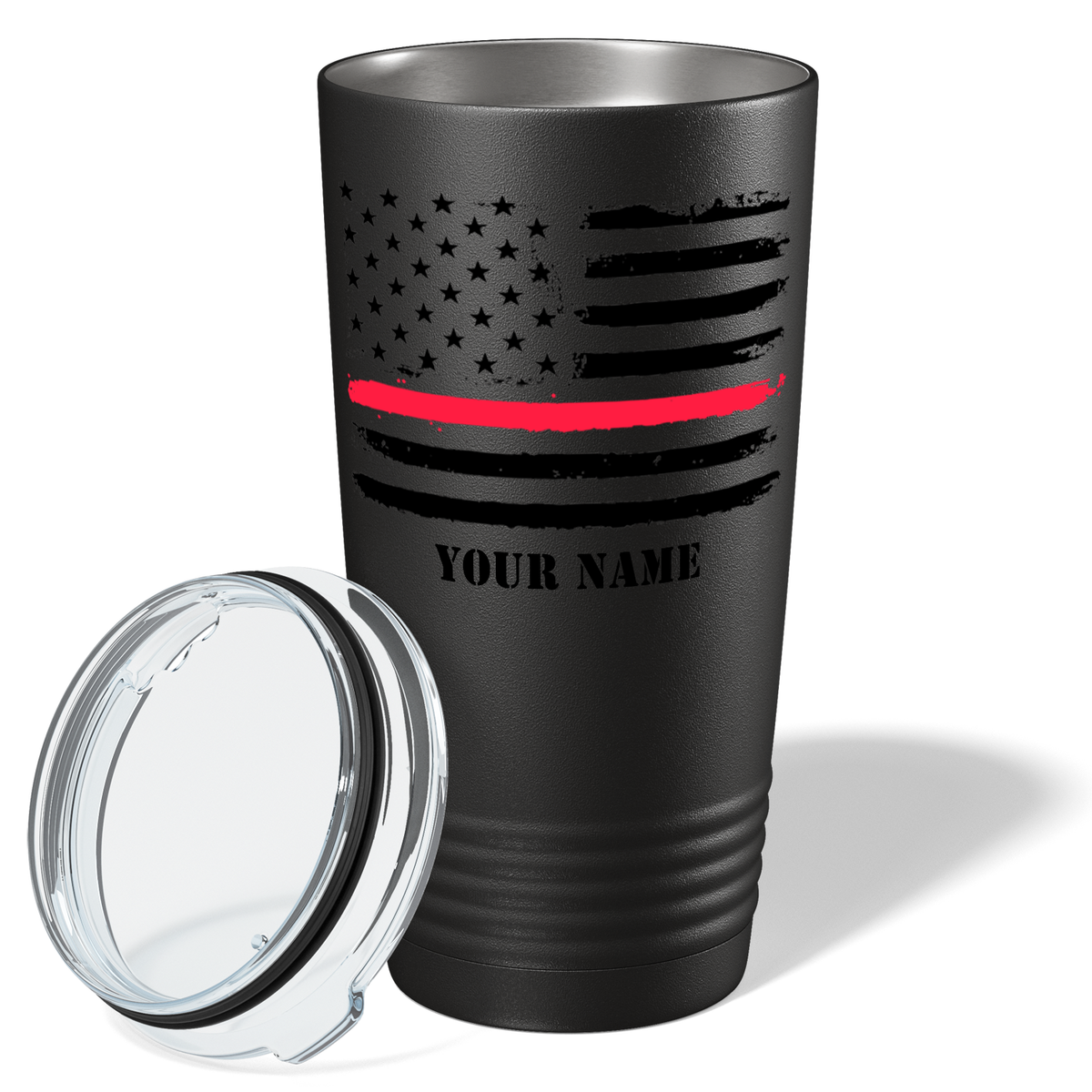 Personalized Retro Thin Red Line Flag 20oz Black Firefighter Tumbler