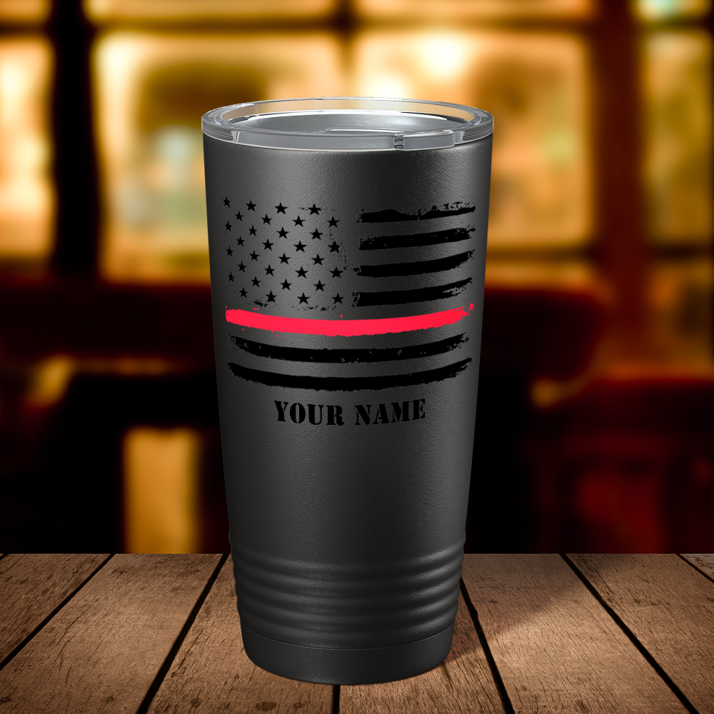 Personalized Retro Thin Red Line Flag 20oz Black Firefighter Tumbler