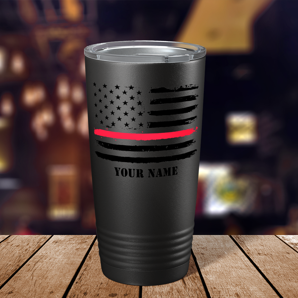 Personalized Retro Thin Red Line Flag 20oz Black Firefighter Tumbler