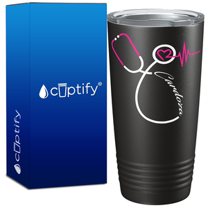 Personalized Nurse Pink Stethoscope Black 20oz Tumbler