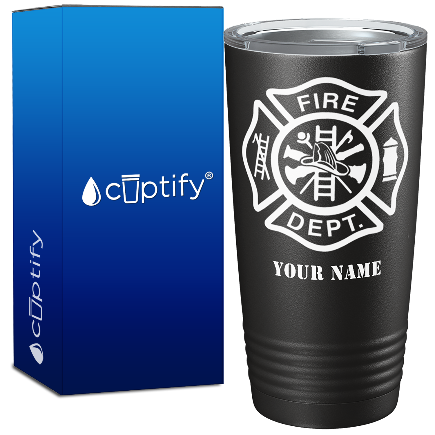 Personalized Fire Department Badge 20oz Black Firefighter Tumbler