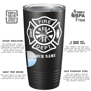 Personalized Fire Department Badge 20oz Black Firefighter Tumbler