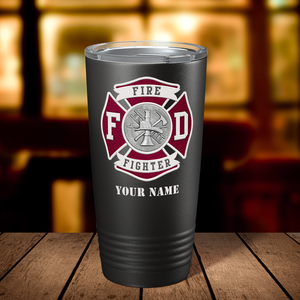 Personalized Red Fire Department Badge 20oz Black Firefighter Tumbler