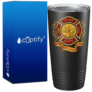 Red Gold Fire Department Badge on Black Tumbler
