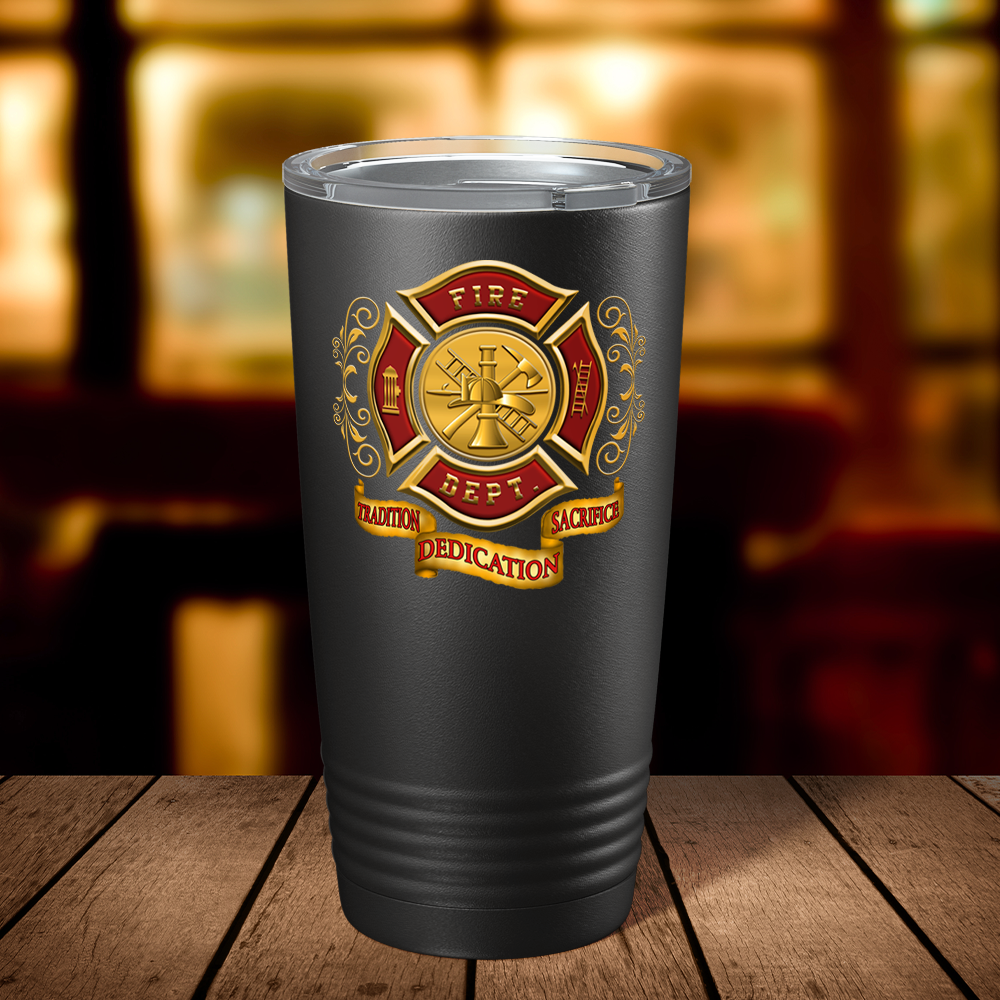Red Gold Fire Department Badge 20oz Black Firefighter Tumbler
