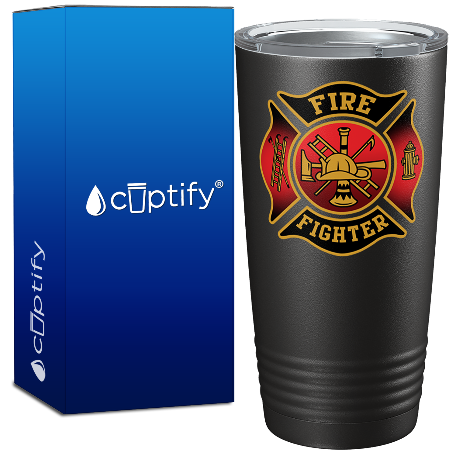 Red Black Fire Department Badge on Black Tumbler