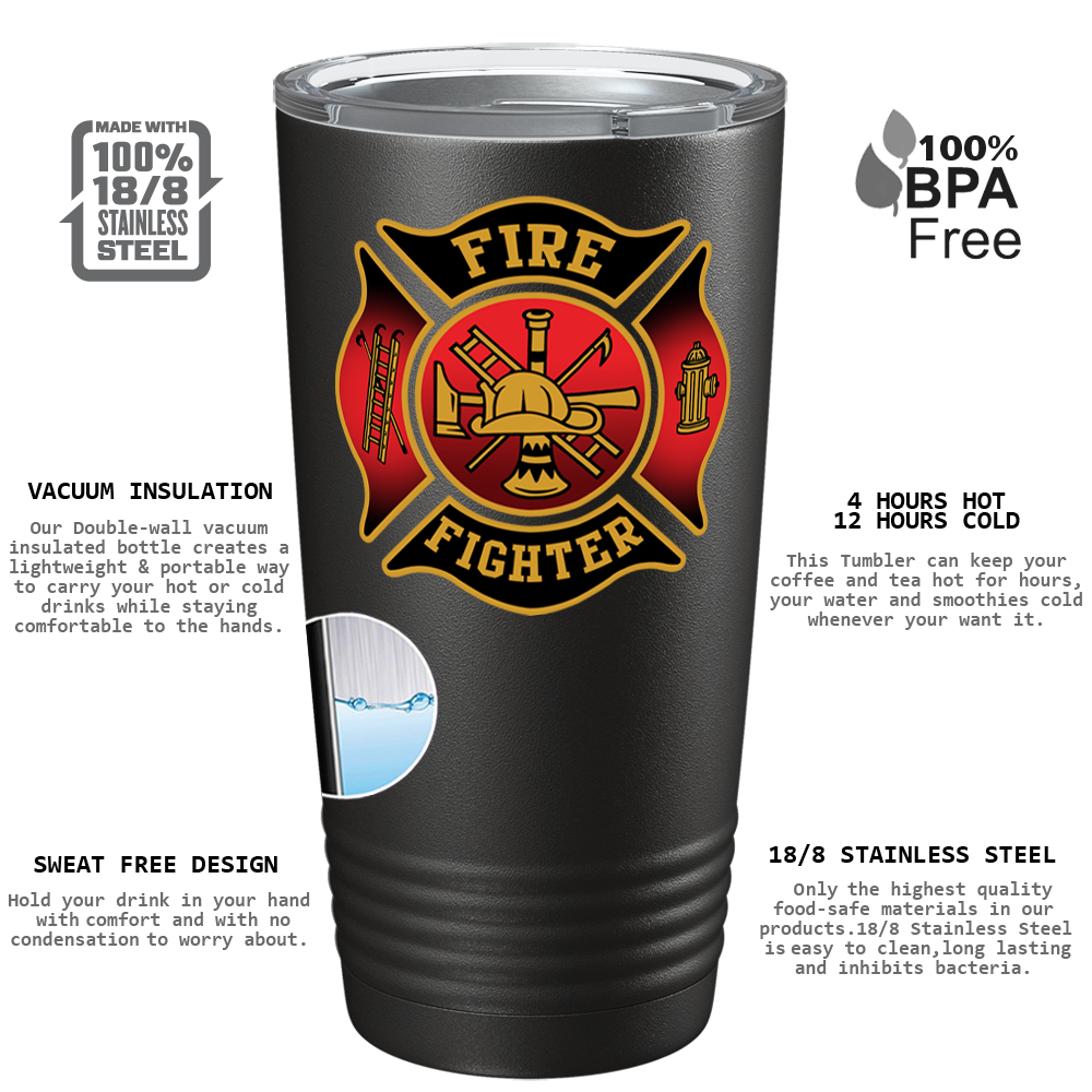 Red Black Fire Department Badge 20oz Black Firefighter Tumbler