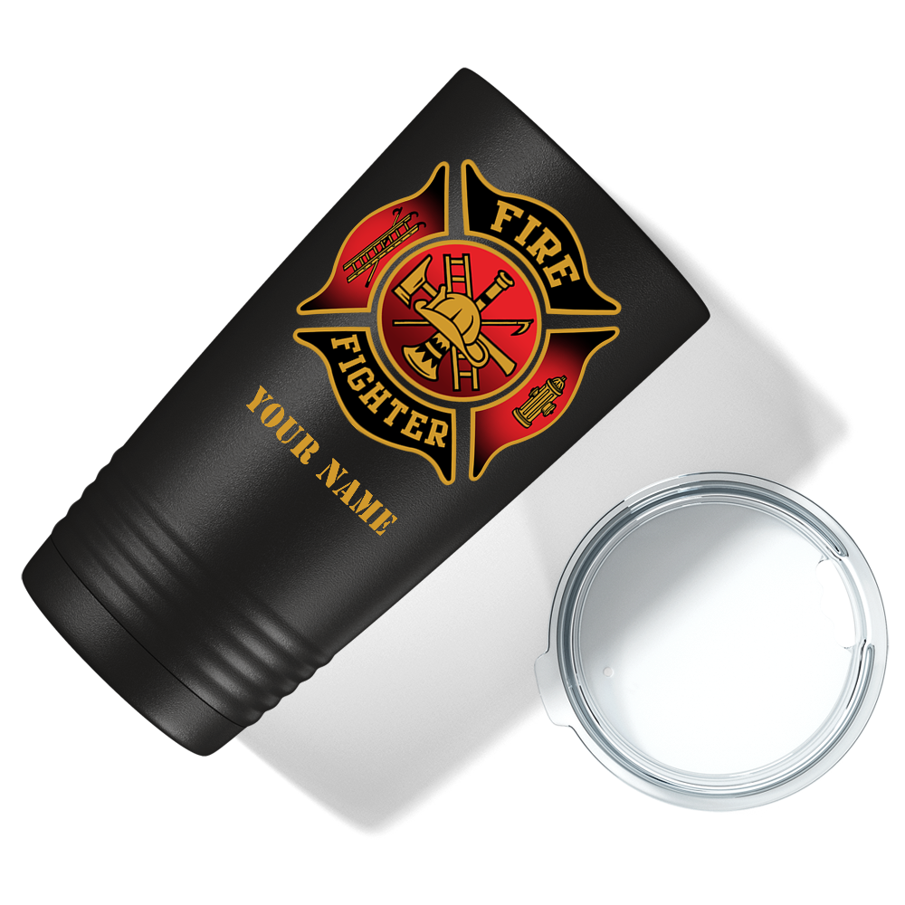 Personalized Red and Black Fire Department Badge 20oz Black Firefighter Tumbler