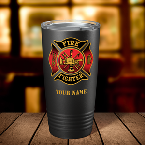 Personalized Red and Black Fire Department Badge 20oz Black Firefighter Tumbler