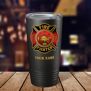 Personalized Red and Black Fire Department Badge 20oz Black Firefighter Tumbler