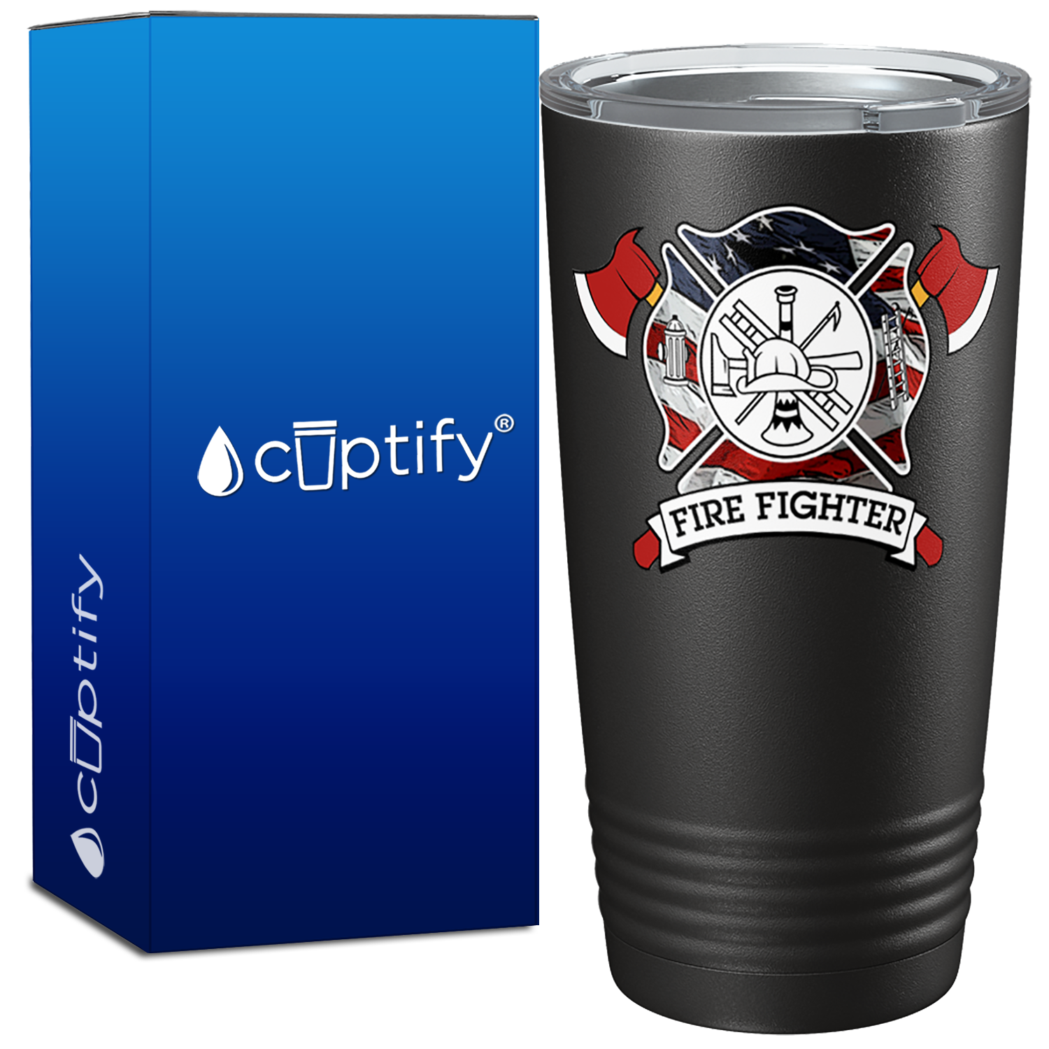 American Fire Department Badge on Black 20oz Tumbler