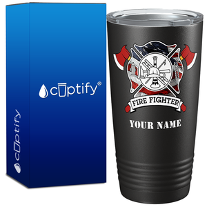 Personalized American Fire Department Badge on Black Tumbler