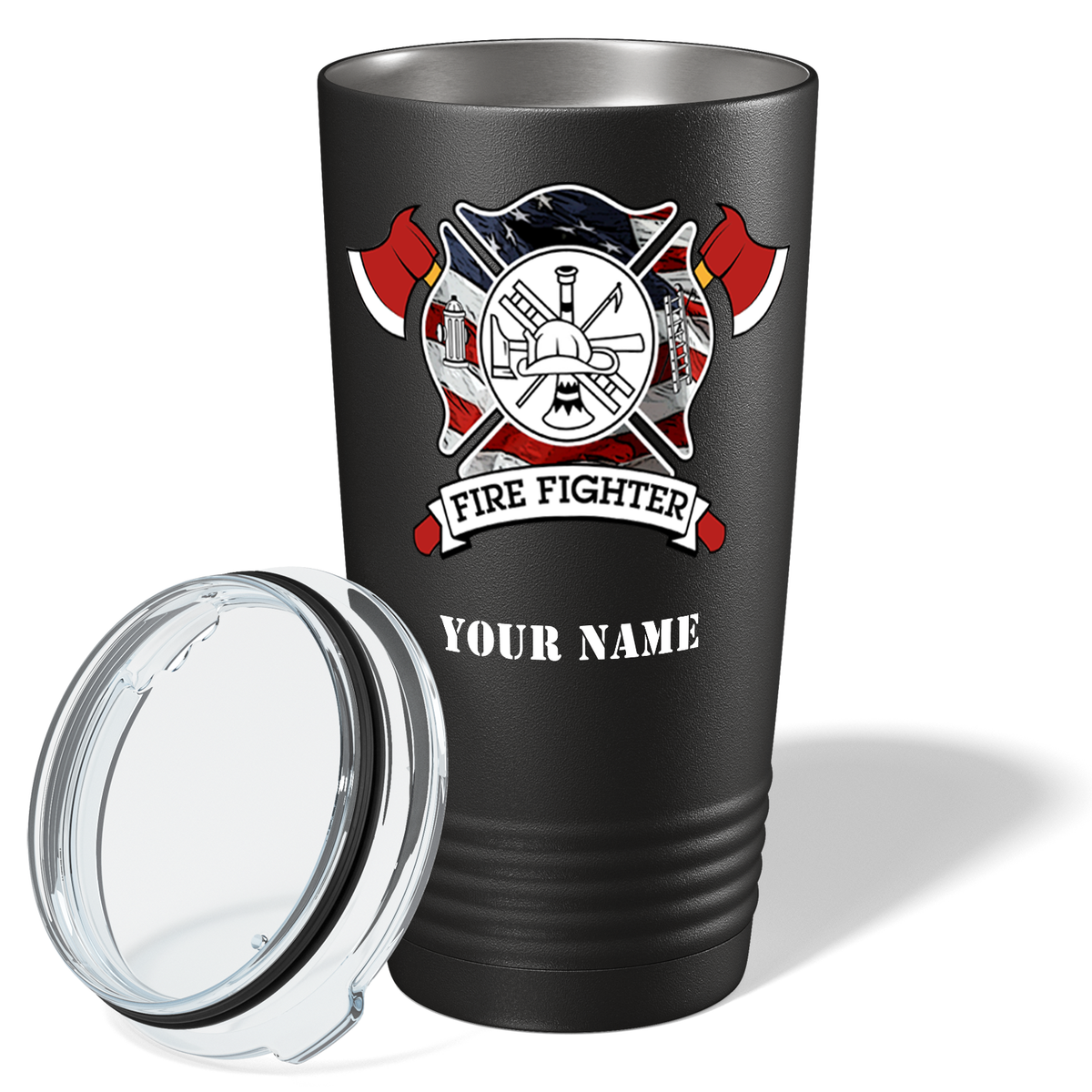 Personalized American Fire Department Badge 20oz Black Firefighter Tumbler