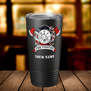Personalized American Fire Department Badge 20oz Black Firefighter Tumbler