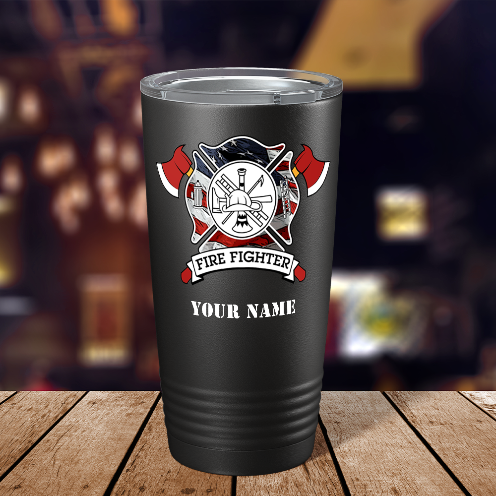 Personalized American Fire Department Badge 20oz Black Firefighter Tumbler
