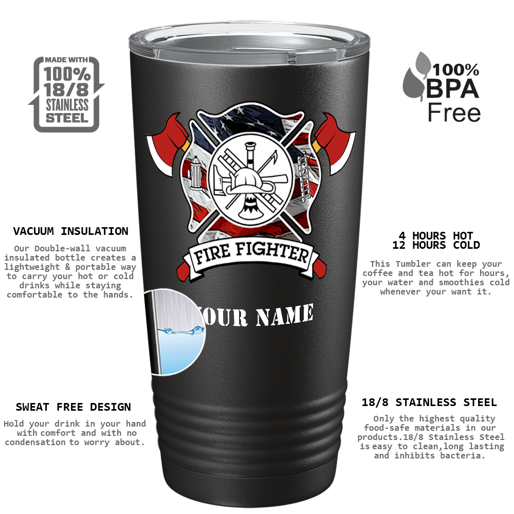 Personalized American Fire Department Badge 20oz Black Firefighter Tumbler