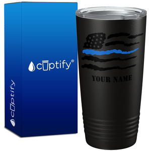 Personalized Flying Thin Blue Line Flag Police 20oz Black Tumbler