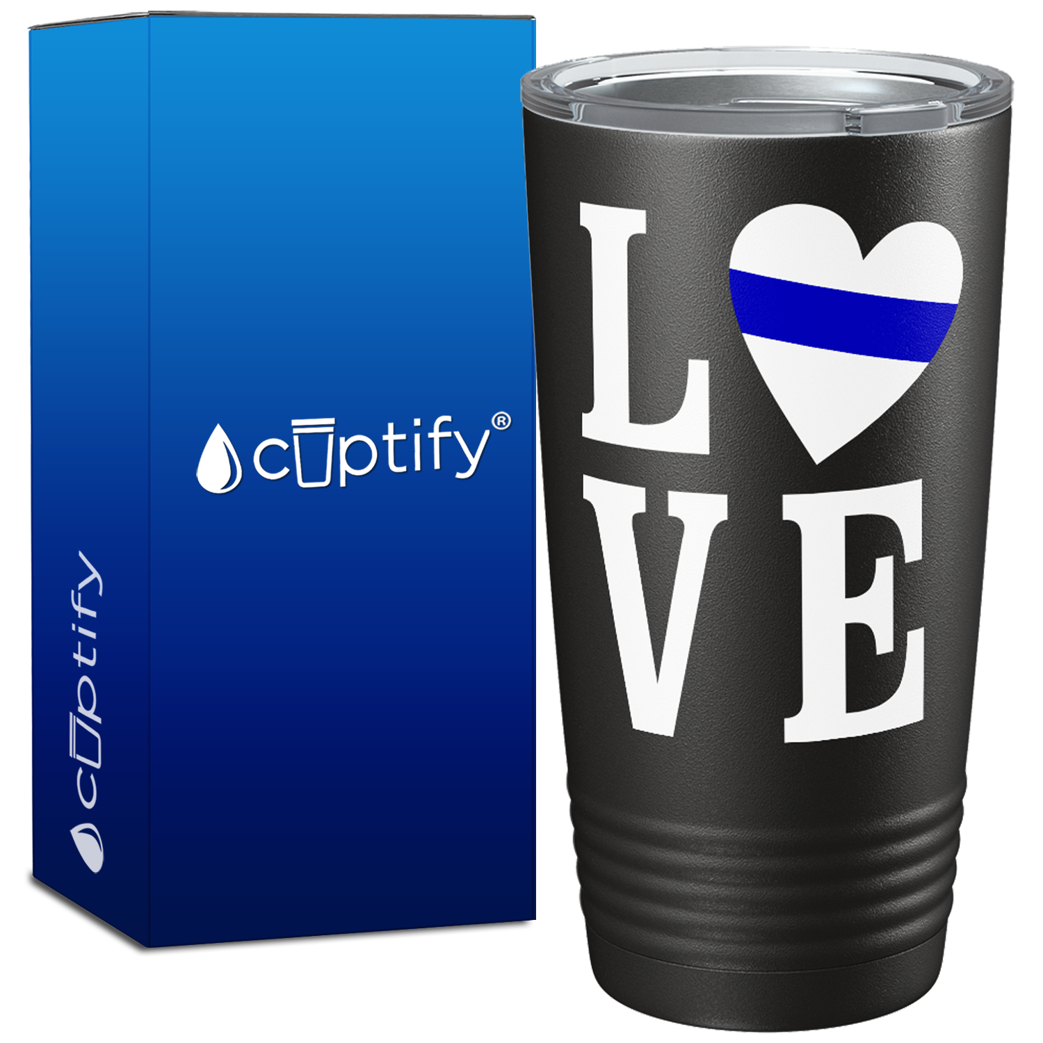 Love Heart Police Thin Blue Line 20oz Black Tumbler