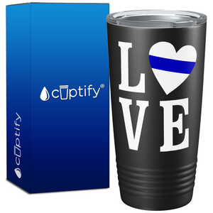 Love Heart Police Thin Blue Line 20oz Black Tumbler