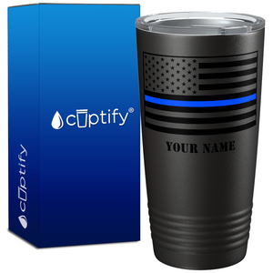 Personalized Thin Blue Line Flag Police 20oz Black Tumbler