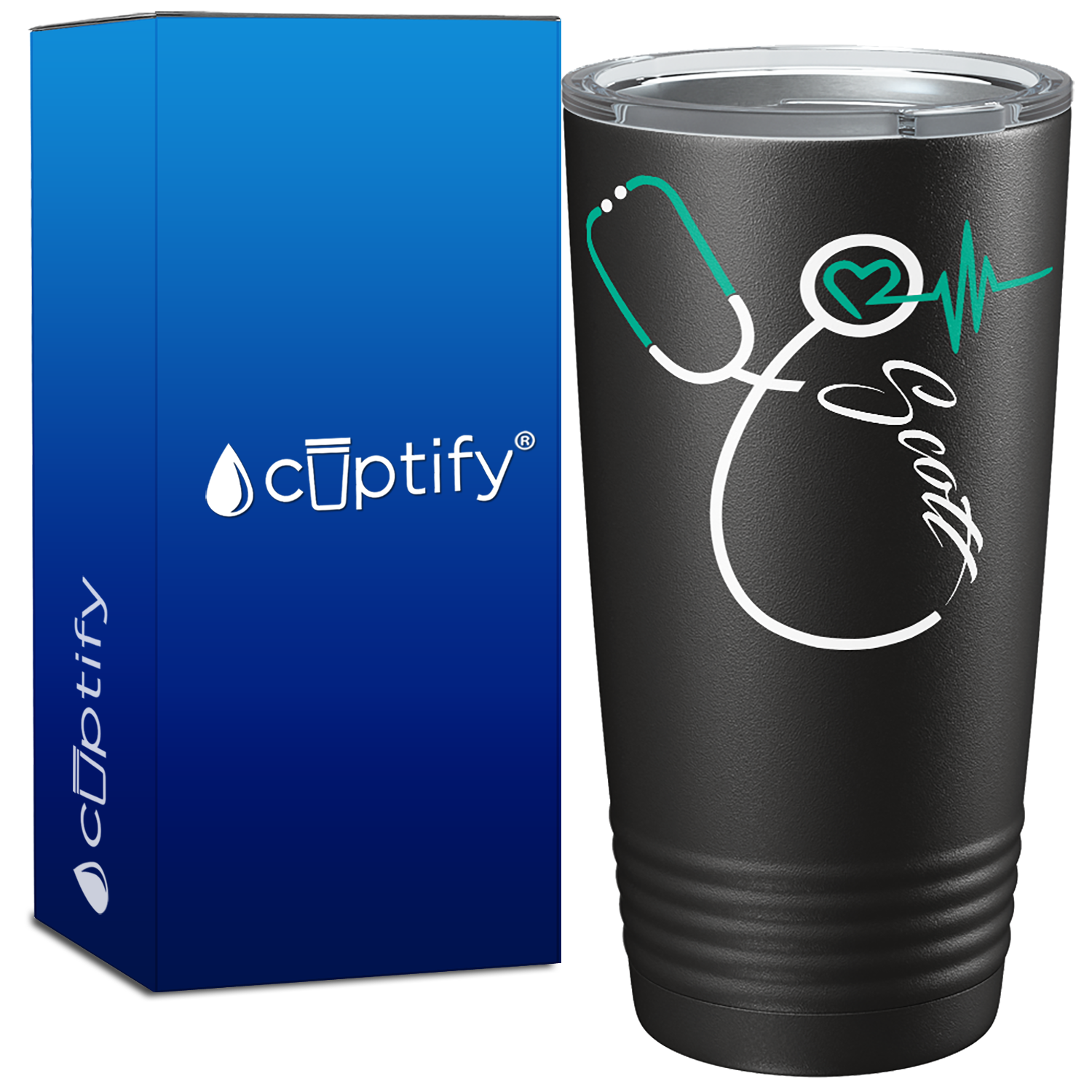 Personalized Nurse Green Stethoscope Black 20oz Tumbler
