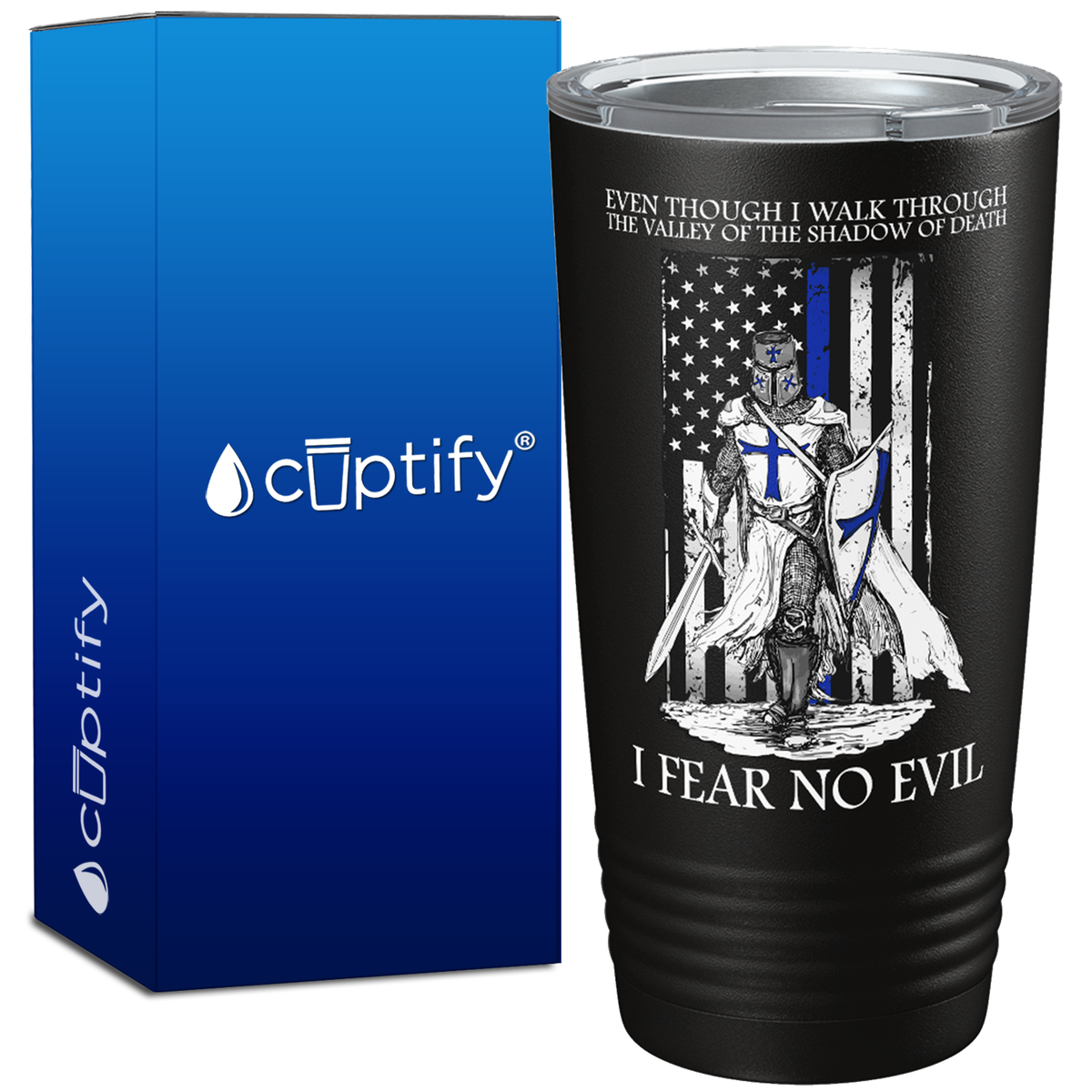 Thin Blue Line Police Knight 20oz Black Tumbler