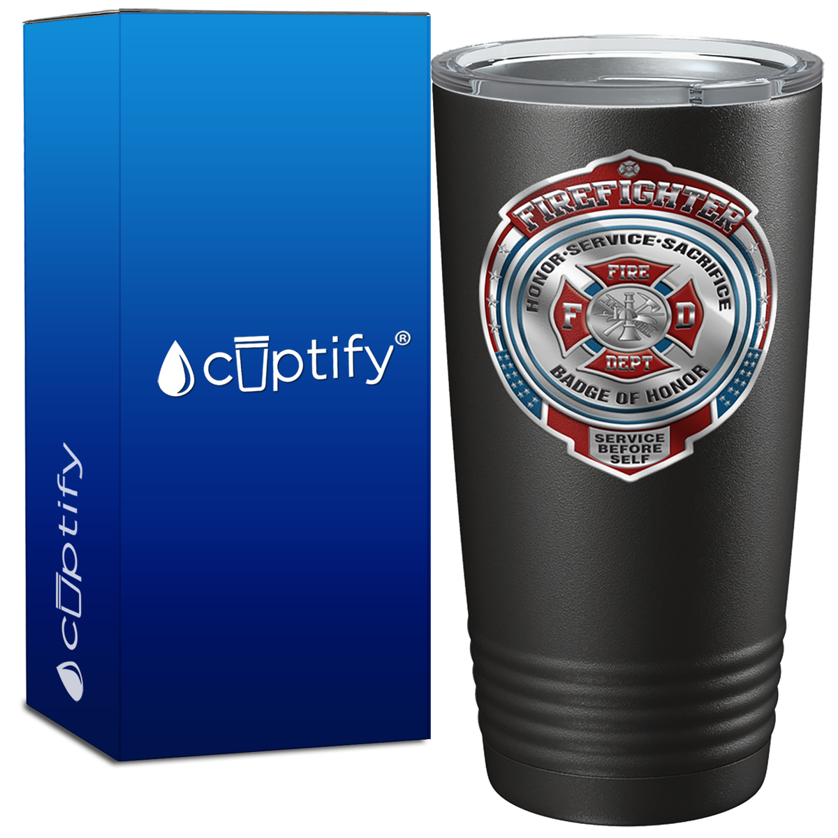Firefighter Badge of Honor on Black Tumbler