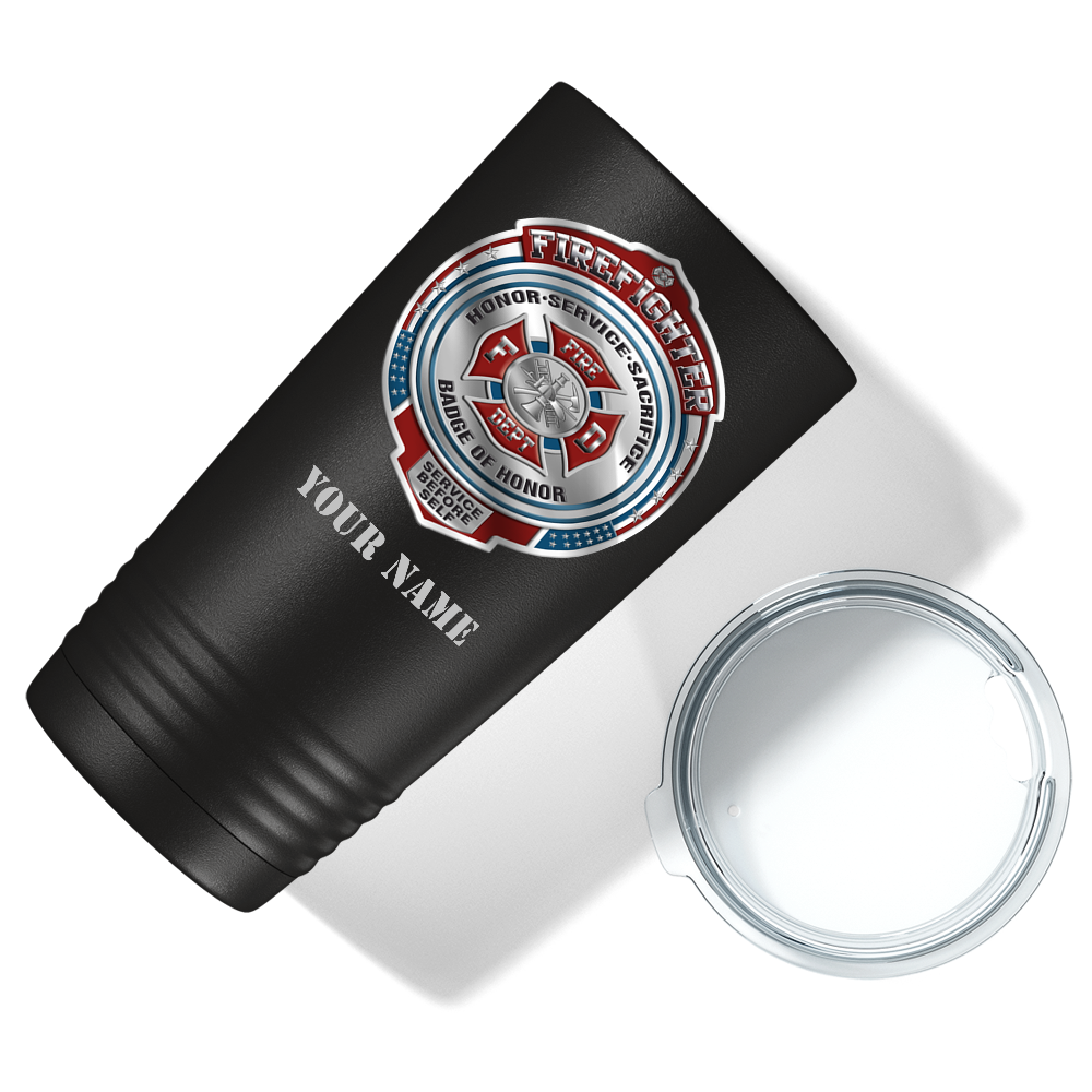Personalized Firefighter Badge of Honor 20oz Black Firefighter Tumbler