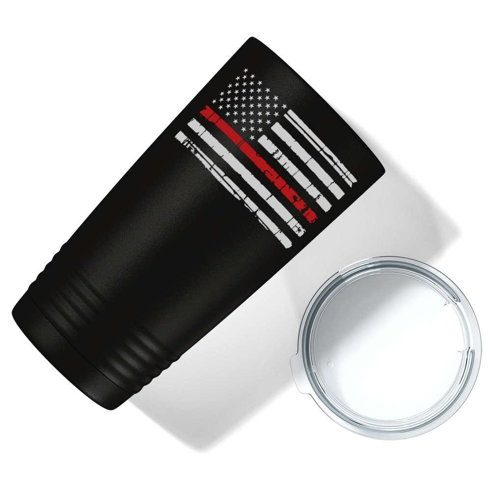 Distressed Red Line Flag 20oz Black Firefighter Tumbler