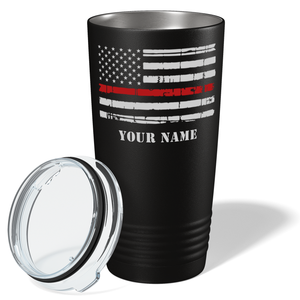 Personalized Distressed Red Line Flag 20oz Black Firefighter Tumbler