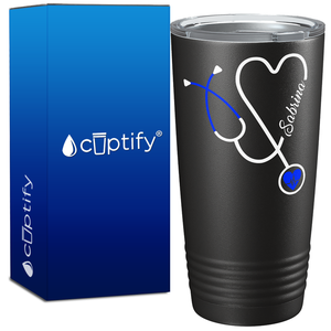 Personalized Blue Stethoscope Nurse Heart Black 20oz Tumbler