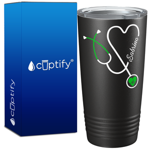 Personalized Green Stethoscope Nurse Heart Black 20oz Tumbler