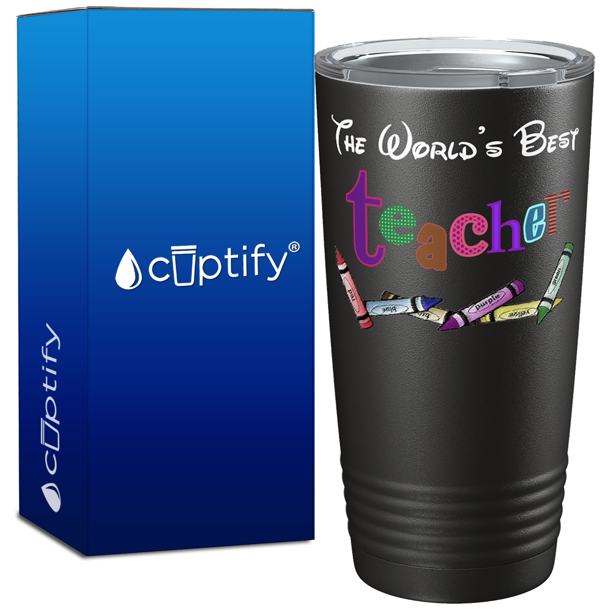 The World's Best Teacher with Crayons on 20oz Tumbler