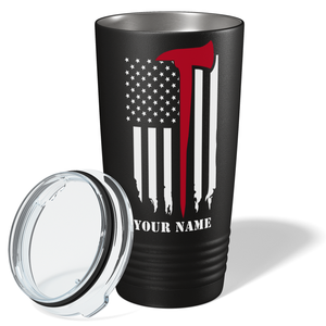 Personalized Distressed Red Line Flag with Axe 20oz Black Firefighter Tumbler