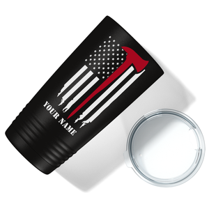 Personalized Distressed Red Line Flag with Axe 20oz Black Firefighter Tumbler