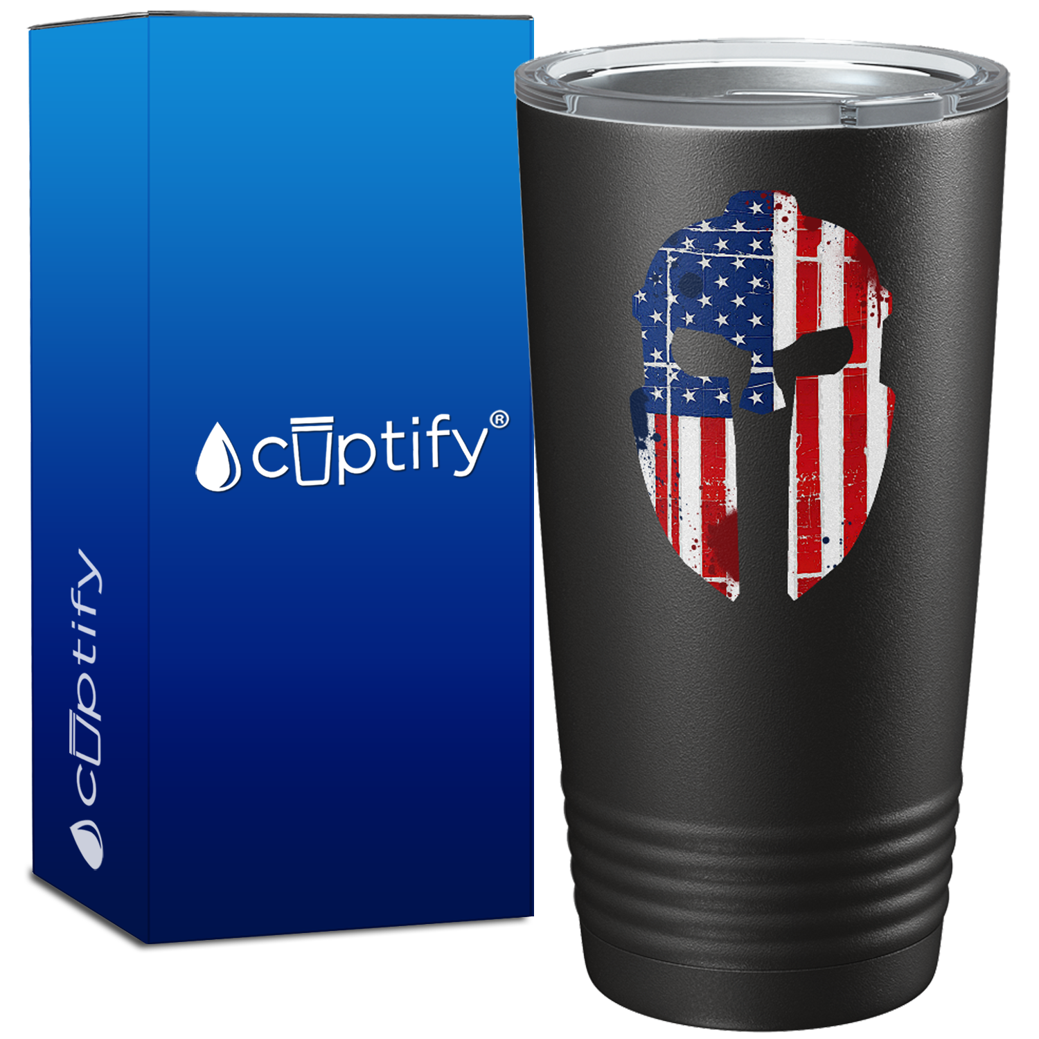 Spartan Helmet American Flag Police 20oz Black Tumbler