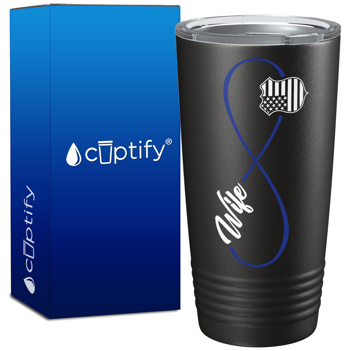 Police Wife Infinity Long 20oz Black Tumbler