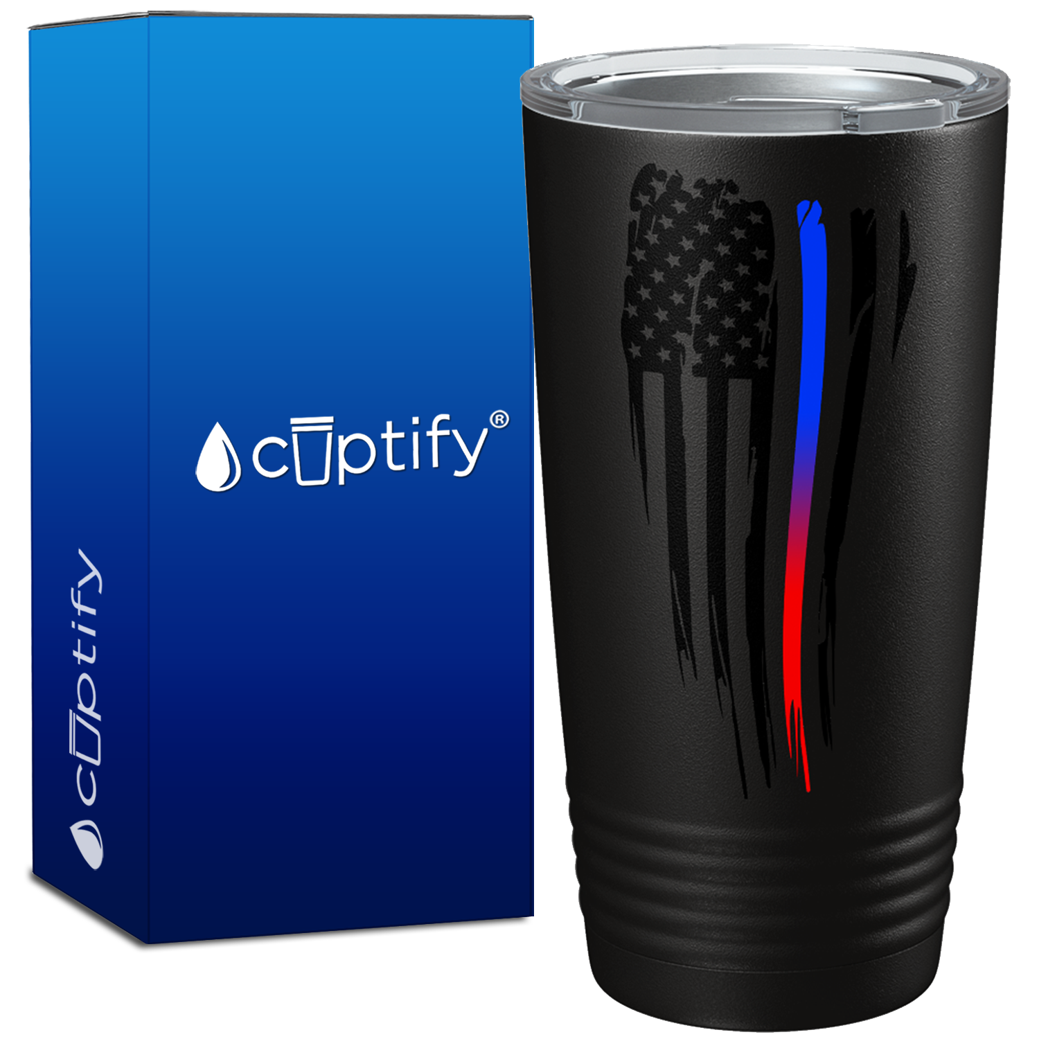 Thin Red and Blue Line American Flag Police 20oz Black Tumbler