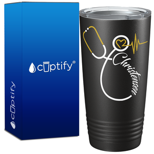 Personalized Nurse Gold White Stethoscope Black 20oz Tumbler