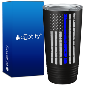 Thin Blue Line Flag - Police Law Enforcement PD Gift for Academy Graduation on Black Matte 20 oz 20oz Tumbler