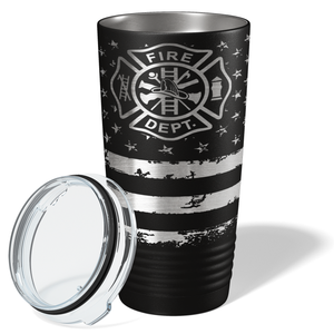 Firefighter Badge Distressed FlagEngraved Wrap 20oz Black Tumbler