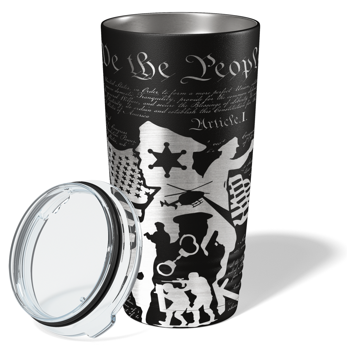 Sheriff Police We are the People Distressed Flag Engraved Wrap 20oz Black Tumbler