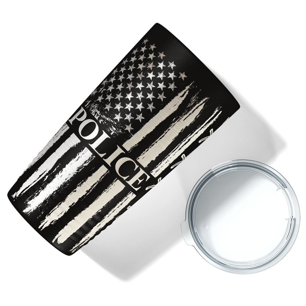 Sheriff Police We are the People Distressed Flag Engraved Wrap 20oz Black Tumbler